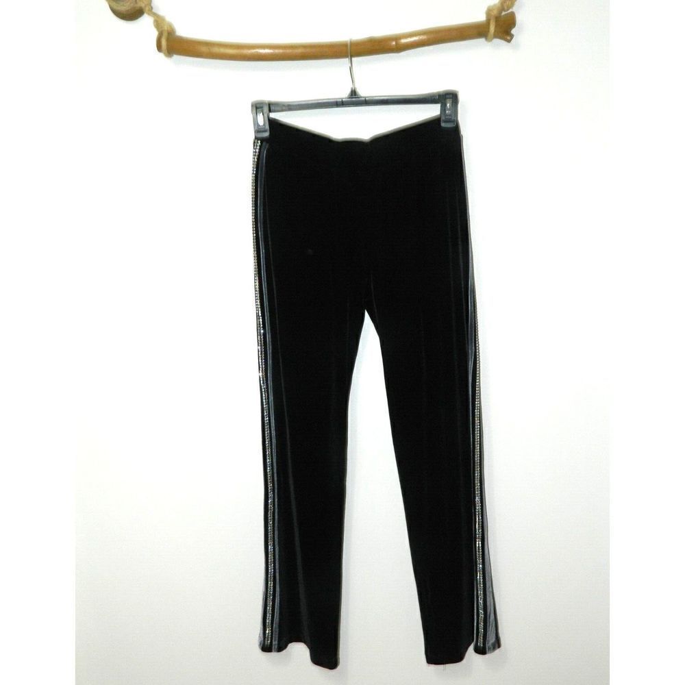 Dolce & Gabbana D&G Sweatpants Women Size Medium Black Velour Rhinestones Y2K